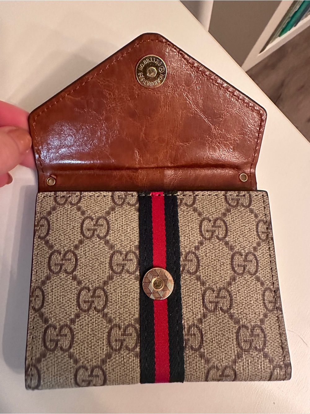 G Beige GG Wallet with Red & Green Stripe and Gold Double G - Picture 3 of 5